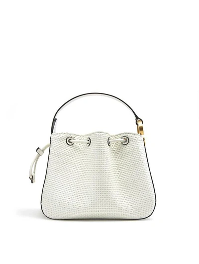 Shop Oscar De La Renta O Handle Raffia Bag In White