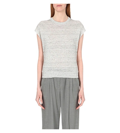 Michael Kors Semi-sheer Linen Top In Heather Grey