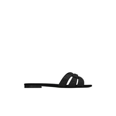 Shop Saint Laurent Strassverzierte Sandalen In Black