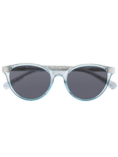 Shop Chiara Ferragni Glitter-detail Round-frame Sunglasses In Blue