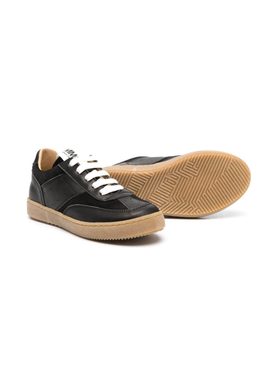 Shop Mm6 Maison Margiela Leather Lace-up Sneakers In 黑色