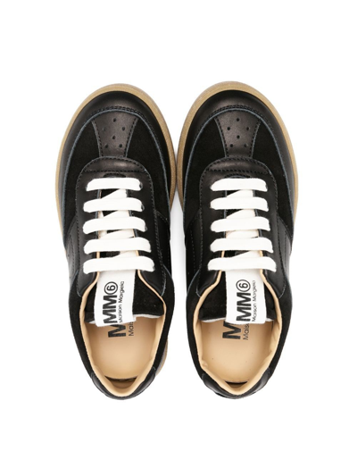 Shop Mm6 Maison Margiela Leather Lace-up Sneakers In 黑色