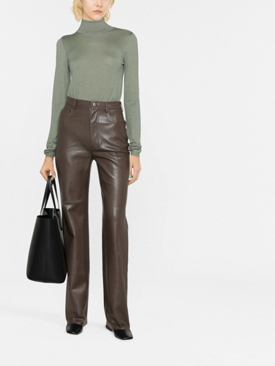 Shop Nanushka Straight-leg Recycled Leather Trousers In Brown