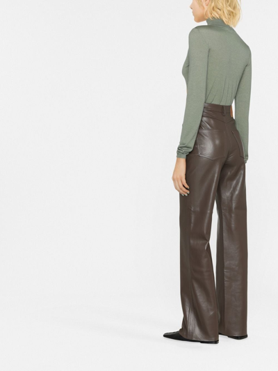 Shop Nanushka Straight-leg Recycled Leather Trousers In Brown