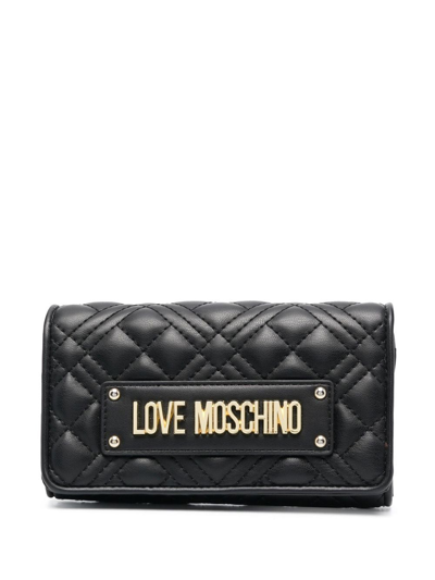 Shop Love Moschino Quilted Foldover Wallet In 黑色