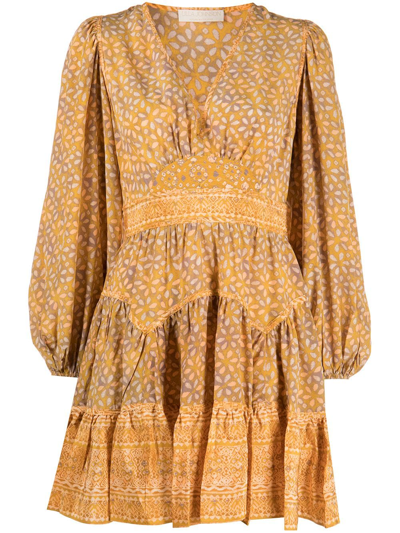 Shop Ulla Johnson Hayana Puff-sleeve Dress In 黄色