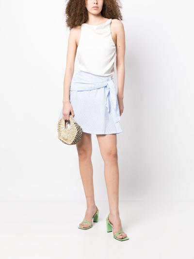 Shop Stefania Vaidani Vichy Gingham-print Mini Skirt In 蓝色