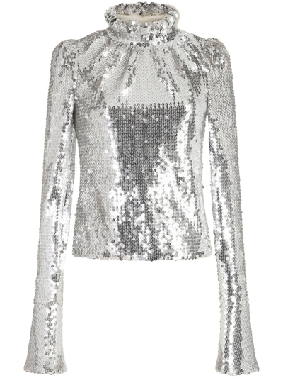 Shop Paco Rabanne Frill-neck Sequined Top In Silver