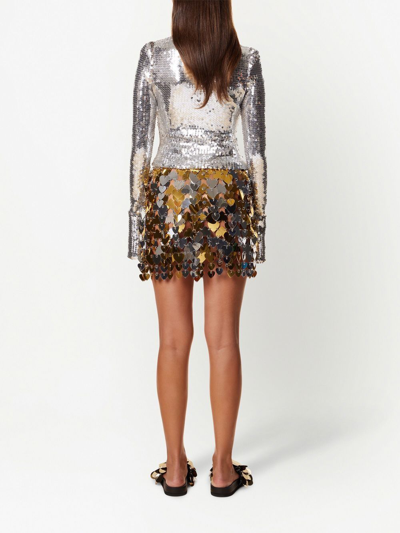 Shop Rabanne Frill-neck Sequined Top In Silver
