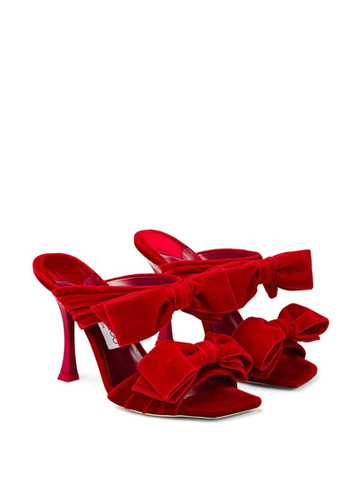 Jimmy Choo Flaca 100mm Velvet Mules In Red