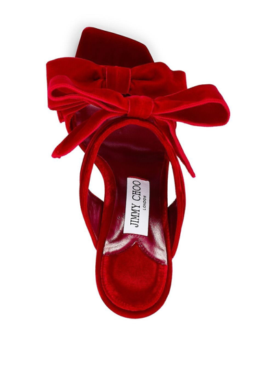 Jimmy Choo Flaca 100mm Velvet Mules In Red