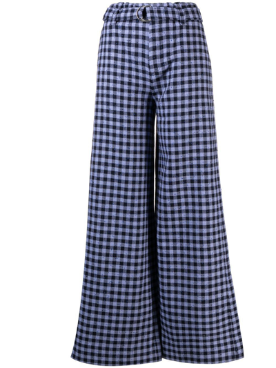 GINGHAM-CHECK WIDE-LEG TROUSERS