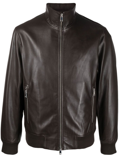 Shop Theory Leather Zip-up Jacket In 褐色
