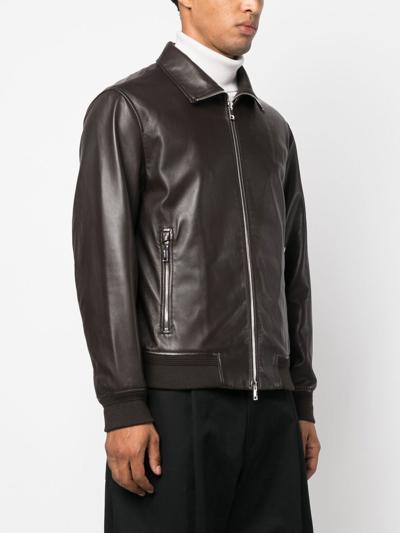 Shop Theory Leather Zip-up Jacket In 褐色