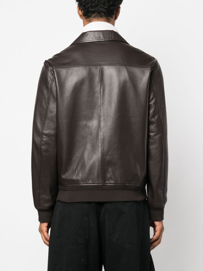 Shop Theory Leather Zip-up Jacket In 褐色