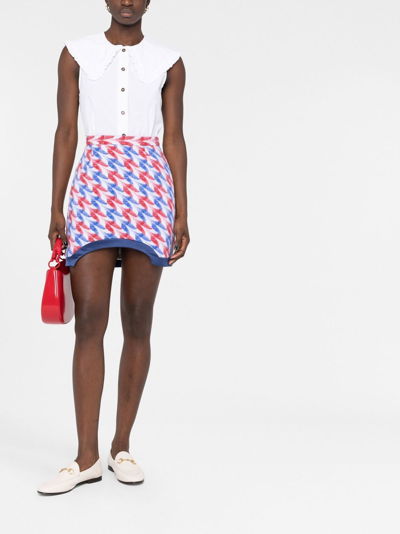 Casablanca Wool Blend Mini Skirt With Printed Houndstooth Pattern In White