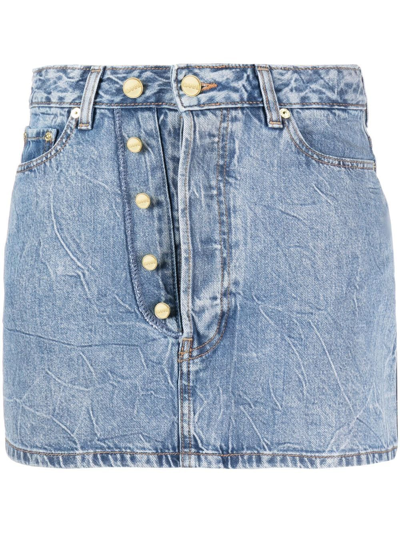 Shop Ganni Crinkle Denim Mini Skirt In Blue