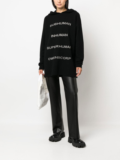 Rick Owens Intarsia-knit Pullover Hoodie In 黑色
