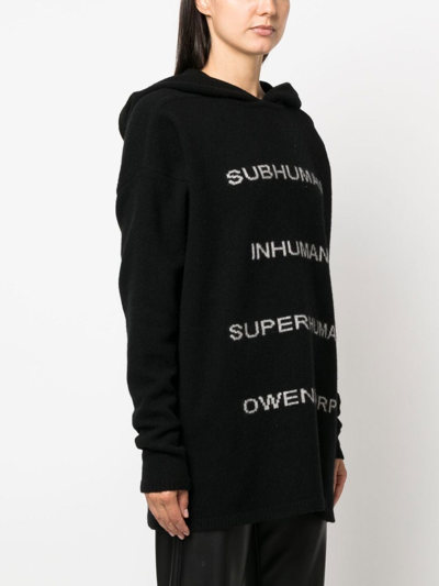 Rick Owens Intarsia-knit Pullover Hoodie In 黑色