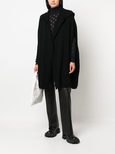 Shop Rick Owens Hooded Knitted Cardi-coat In 黑色