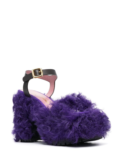 Shop Haus Of Honey Les Terriers Shearling Platform Sandals In Purple