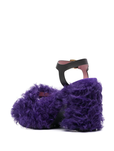 Shop Haus Of Honey Les Terriers Shearling Platform Sandals In Purple