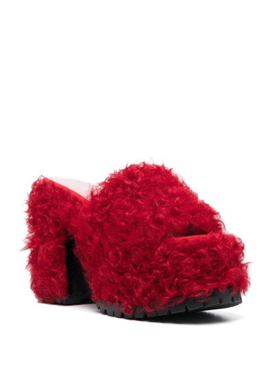 Shop Haus Of Honey Les Terriers Shearling Mules In Red