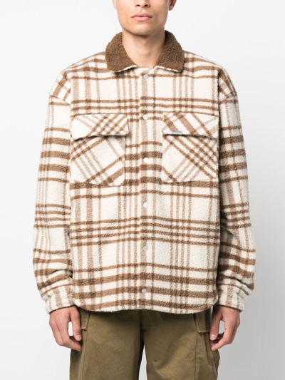 Shop Represent Checked Shirt Jacket In Brown