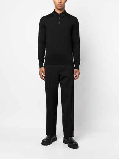 Zegna Cashseta Essential Long Sleeve Regular Fit Polo Shirt In 黑色