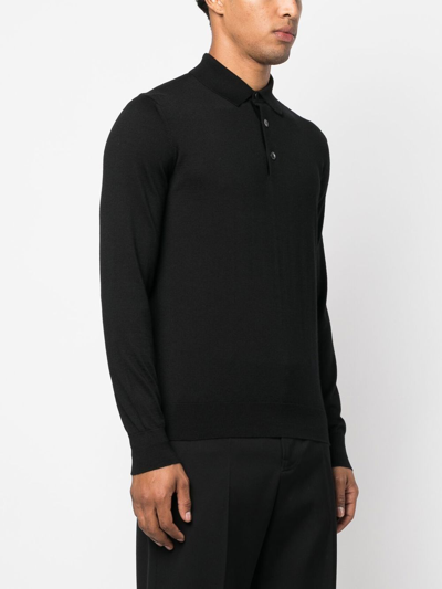 Zegna Cashseta Essential Long Sleeve Regular Fit Polo Shirt In 黑色