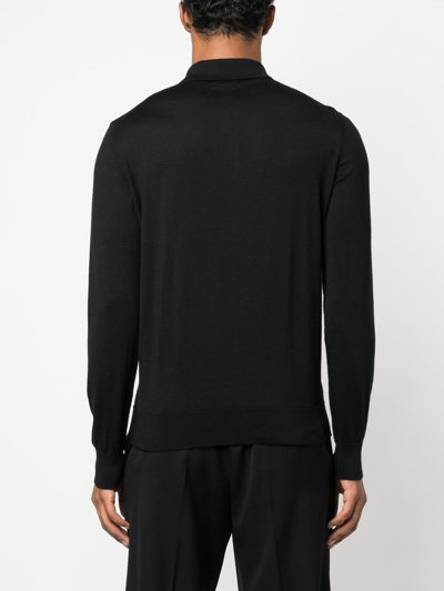 Zegna Cashseta Essential Long Sleeve Regular Fit Polo Shirt In 黑色