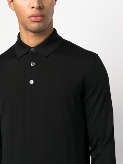 Zegna Cashseta Essential Long Sleeve Regular Fit Polo Shirt In 黑色