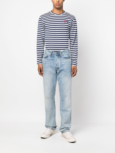 Shop Comme Des Garçons Play Striped Long-sleeved T-shirt In 蓝色