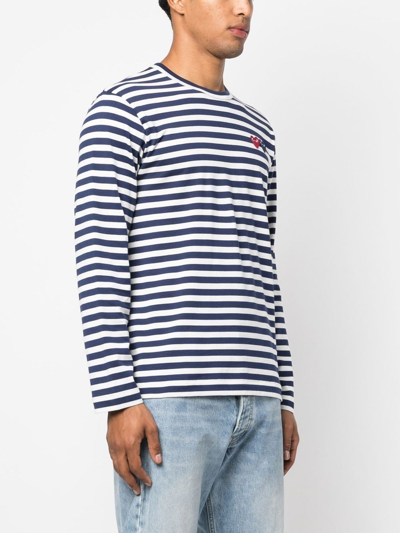 Shop Comme Des Garçons Play Striped Long-sleeved T-shirt In 蓝色