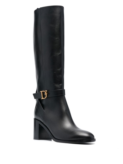 Dsquared2 Logo-buckle Leather Boots In 黑色
