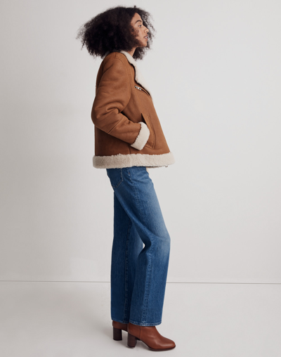 Madewell Oversized Shearling Motorcycle Jacket In Acorn