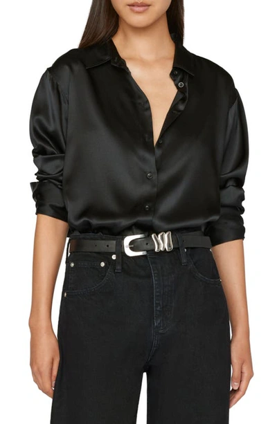 Shop Frame Stretch Silk Button-up Shirt In Noir