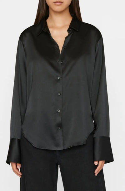 Shop Frame Stretch Silk Button-up Shirt In Noir