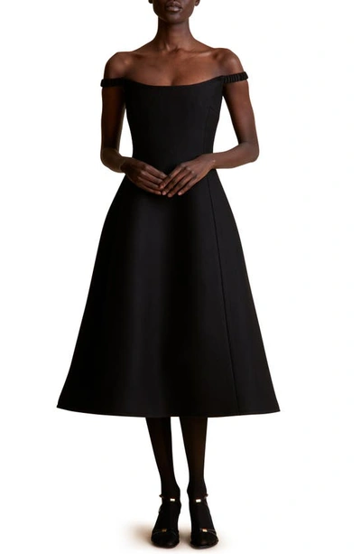 Shop Khaite Uma Off The Shoulder Wool Blend Fit & Flare Midi Dress In Black