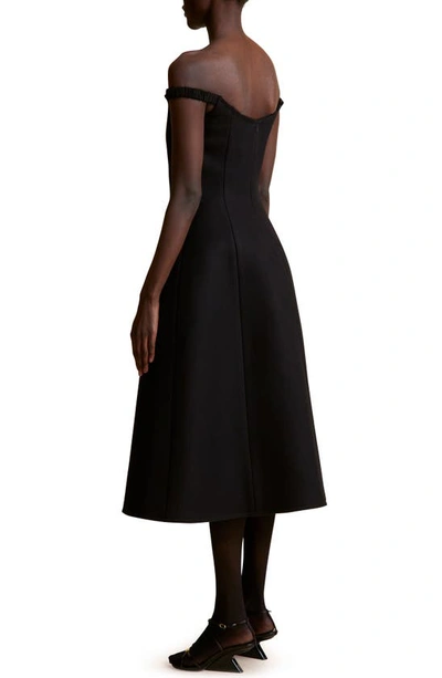 Shop Khaite Uma Off The Shoulder Wool Blend Fit & Flare Midi Dress In Black