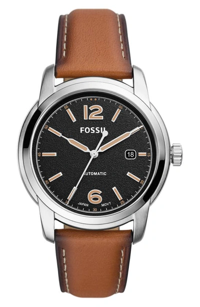 Shop Fossil Heritage Automatic Leather Strap Watch, 43mm In Brown