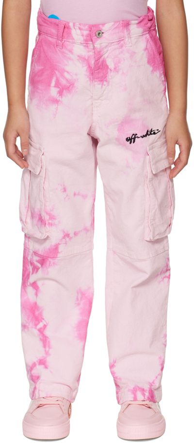 Shop Off-white Kids Pink Tie-dye Cargo Pants In Pink Black