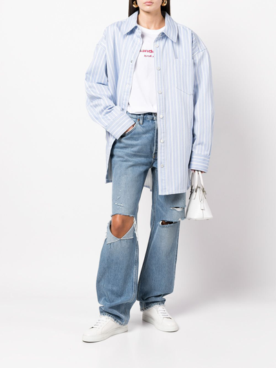 Shop Alexander Wang Striped Cotton Shirt Jacket In Blue