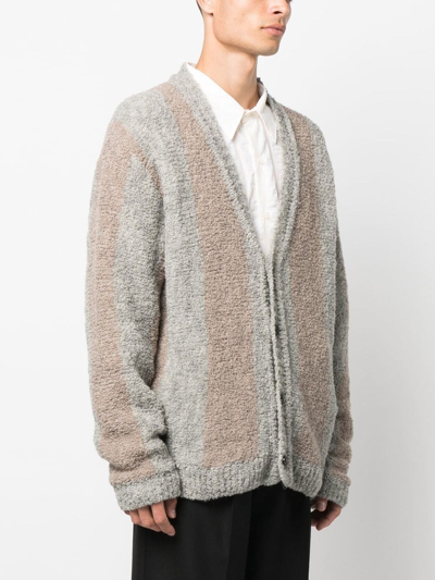 Shop Mfpen Textured Stripe-knit Cardigan In Brown