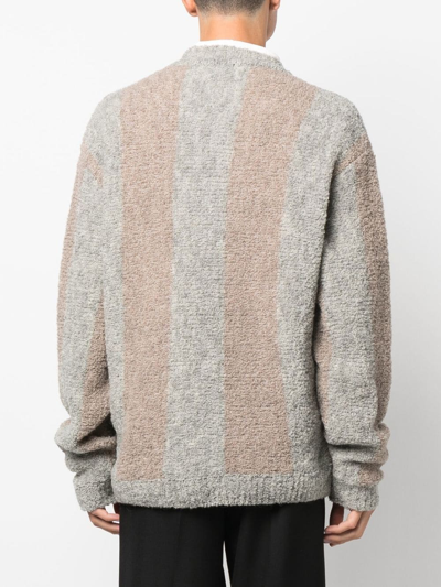 Shop Mfpen Textured Stripe-knit Cardigan In Brown