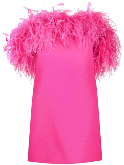 Shop Valentino Feather-trim Minidress In Pink