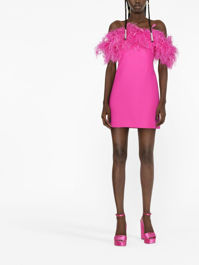 Shop Valentino Feather-trim Minidress In Pink