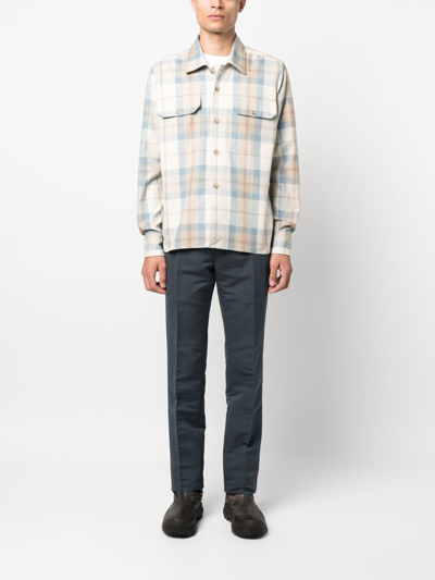 Shop Eleventy Checked Long-sleeve Shirt In Blue