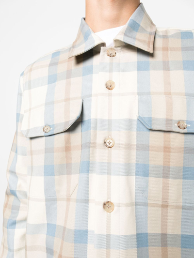 Shop Eleventy Checked Long-sleeve Shirt In Blue