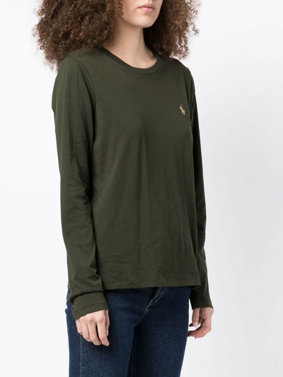 Shop Polo Ralph Lauren Embroidered-logo Long-sleeved T-shirt In Green